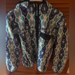 Patagonia Synchilla Patterned Snap-T Hooded Jacket Lightweight Blue Mogul LARGE